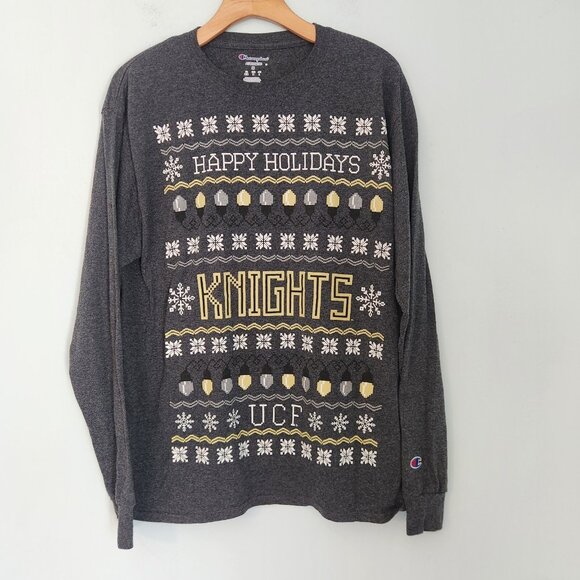 UFC Knights Happy Holidays Long Sleeve T-Shirt Christmas Unisex Medium Champion - Picture 2 of 10